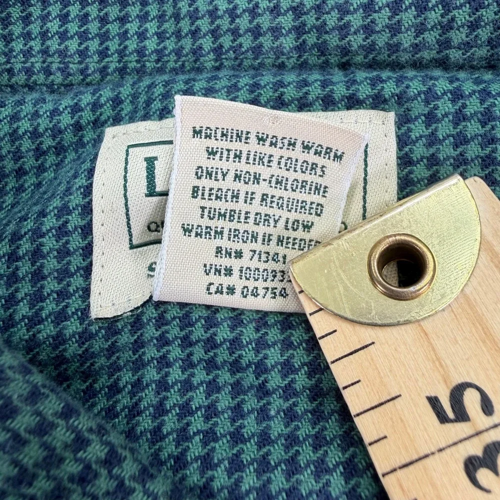 LL Bean Shirt Mens LT Tall Green Wicked Good Flannel Houndstooth Slightly Fitted